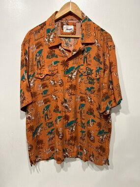 Wrangler Orange Coconut Cowboy Print Short Sleeve Button-Down Shirt